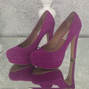 Purple suede platform heels